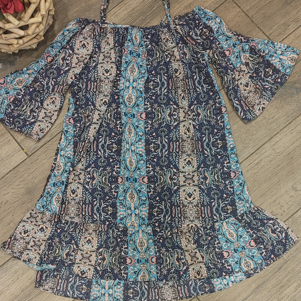 💕 VASNA cold shoulder bell sleeve boho dress L